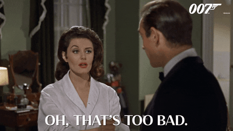 A woman saying "Oh that's too bad. Just as things were getting interesting" to a man