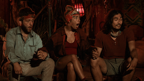 Three people gasping on Survivor