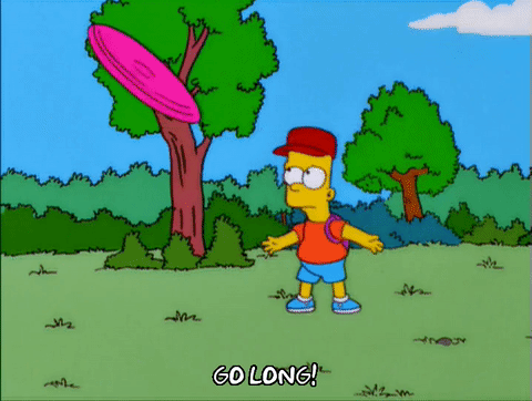 Bart Simpson running after a frisbee