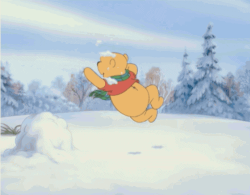 Winnie-the-Pooh dancing in snow