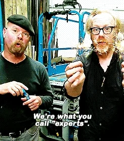 Image of the Mythbusters with sparklers, caption reads: We're what you call