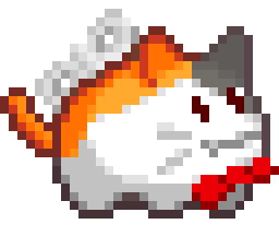 calico clockwork cat sprite with a red bow tie