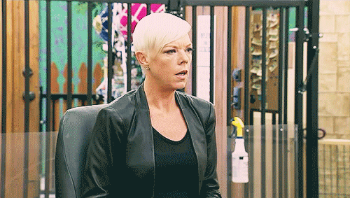 A GIF that cuts between Tabatha Coffee looking at someone and that person looking horrified