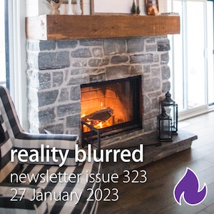 A chair with checkered fabric in front of a gray stone fireplace: reality blurred newsletter issue 323, 27 January 2023