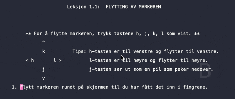 Demonstrasjonen av å navigere med vim