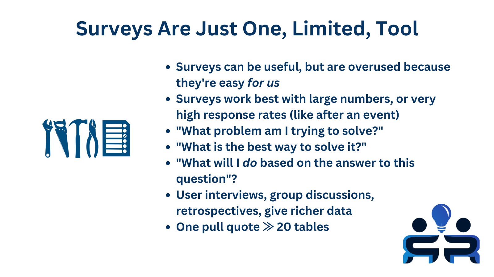 RCT #159 - Use surveys sparingly; Iterative strategy; Stuff costs money; The lone developer problem; Using incidents to improve reliability; Backblaze SSD stats