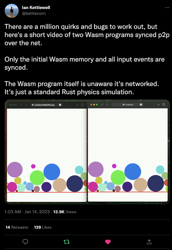 Screenshot of a demo of a physics engine synchronized with WebAssembly